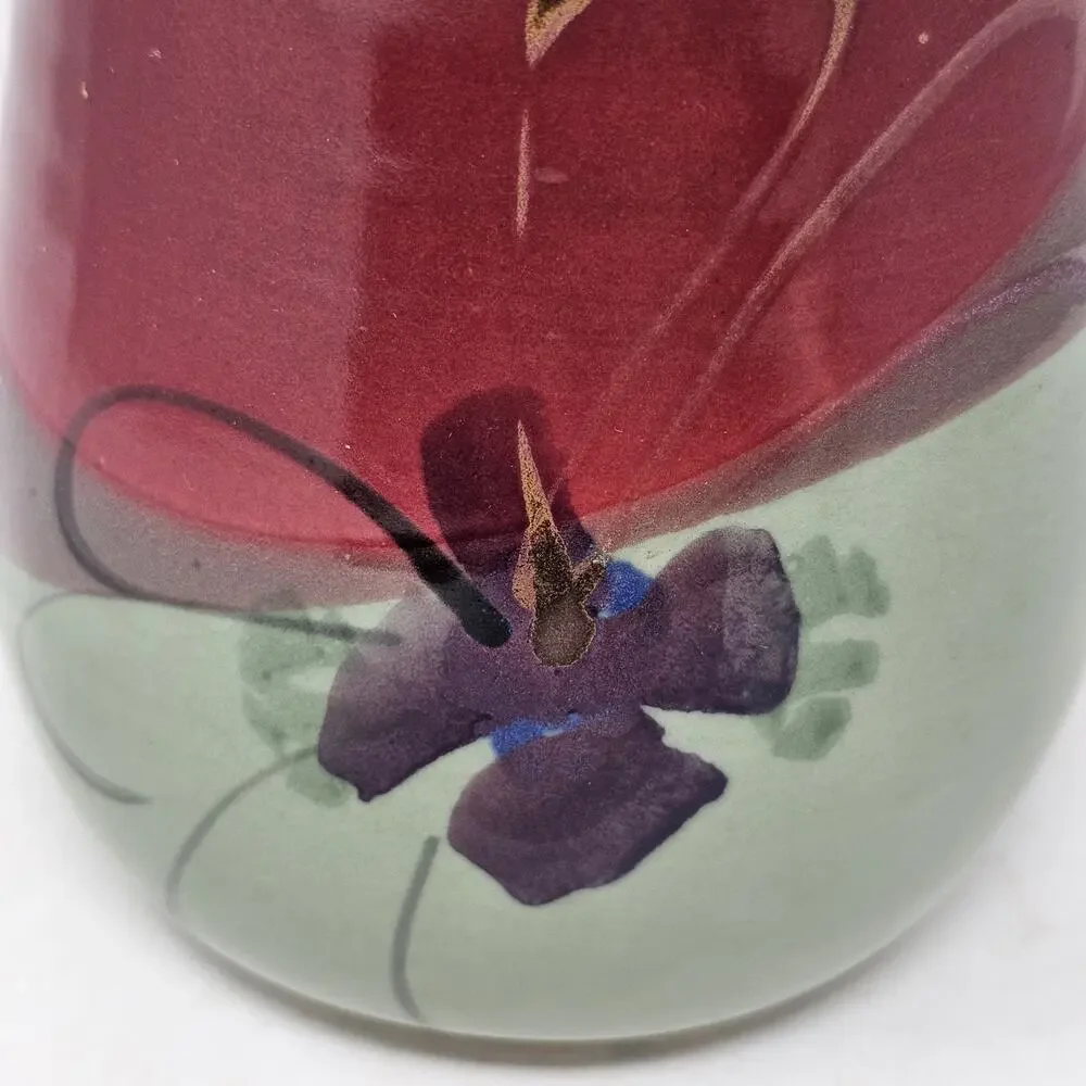 Kent Follette Studio Art Pottery Cranberry Maroon Green Crystalline Vase Signed